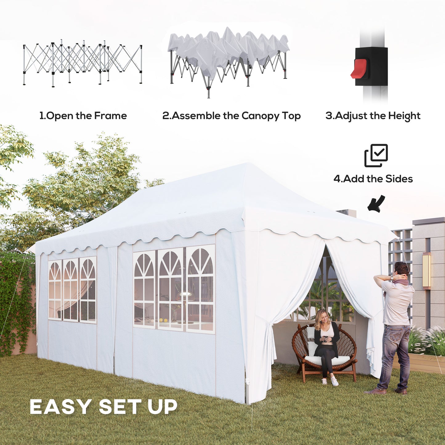 3 x 6m Pop Up Gazebo with Sides, UPF50+ Height Adjustable Marquee Party Tent, Wedding Canopy, Instant Event Shelter