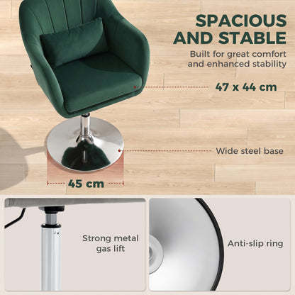 Retro Velvet Swivel Tub Chair with Steel Frame, Cushion Seat, Dark Green