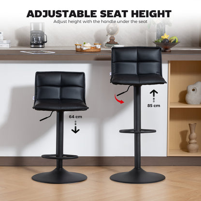 Set of Two Modern Faux Leather Bar Stools - Black