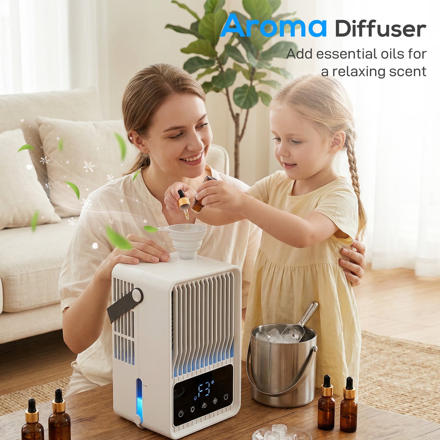 Portable Air Conditioner, 4-in-1 Mini Air Cooler with 3 Wind Speed, 2 Mist Mode, 7 Colour RGB Light, Black and White