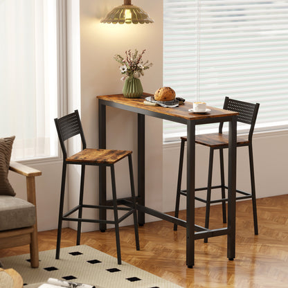 Rectangular Bar Table, Wood Effect Pub Coffee Table for Small Space, Breakfast Dining, Kitchen, Industrial, Rustic Brown