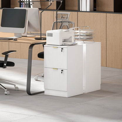 Filing Cabinet, Fluted Vertical File Cabinet with 2 Lockable Drawers and Hanging Rails, White