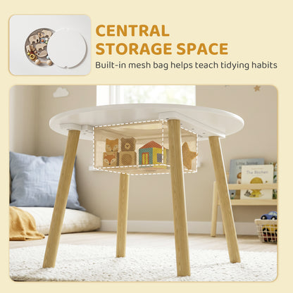 Kids Table and Chairs Set with Storage Bag Toddler Table and Chairs Set 3 Piece for Playroom White