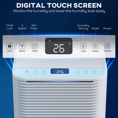 10L/Day Dehumidifier with 2L Water Tank, Laundry Drying, Automatic Humidity Sensor