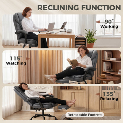 Executive Home Office Chair Reclining Function Footrest Computer Desk Chair High Back, Grey