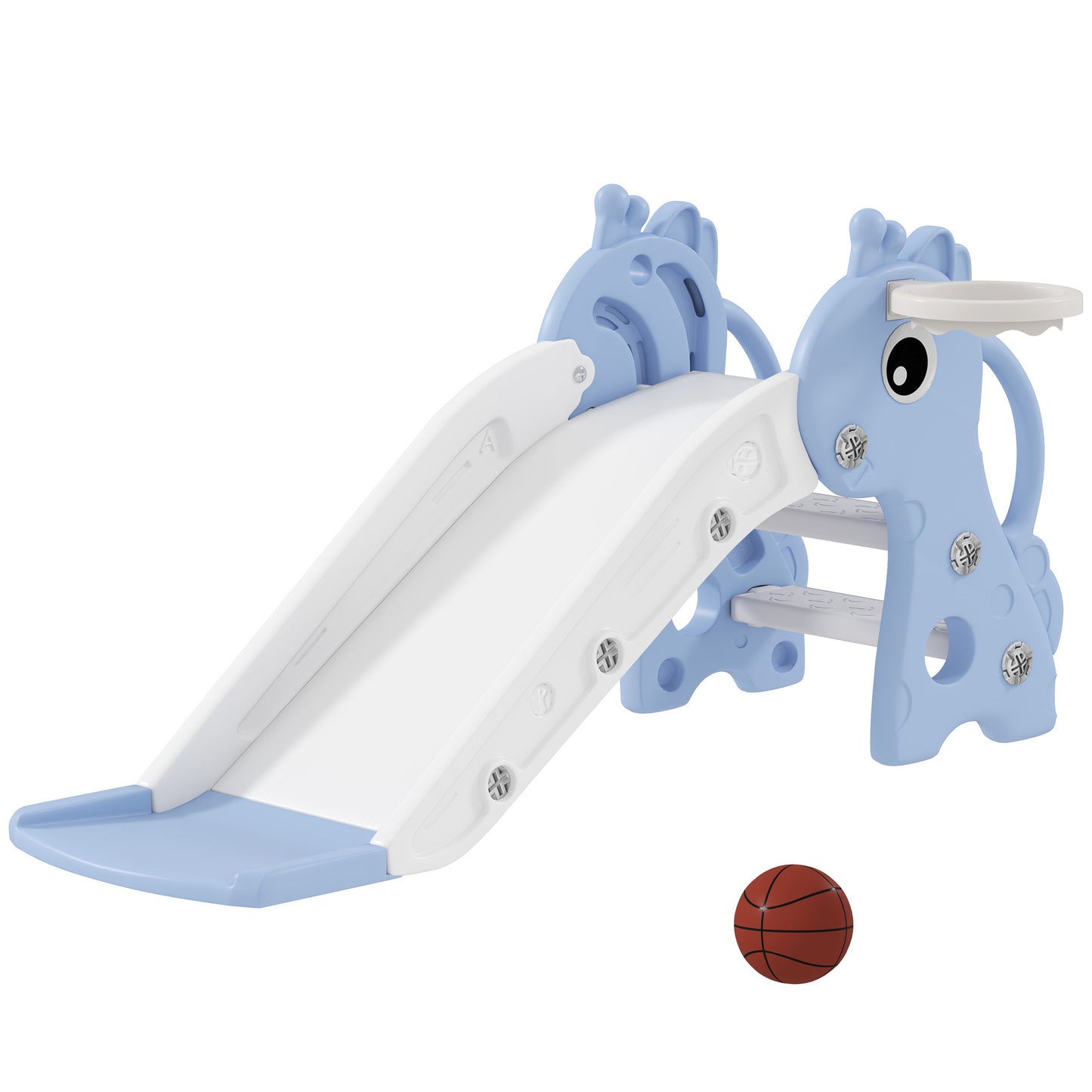 3 in 1 Kids Slide with Climber, Basketball Hoop and Ball, Giraffe Shape Climber Slide for Indoor Kids Age 1-3, Blue