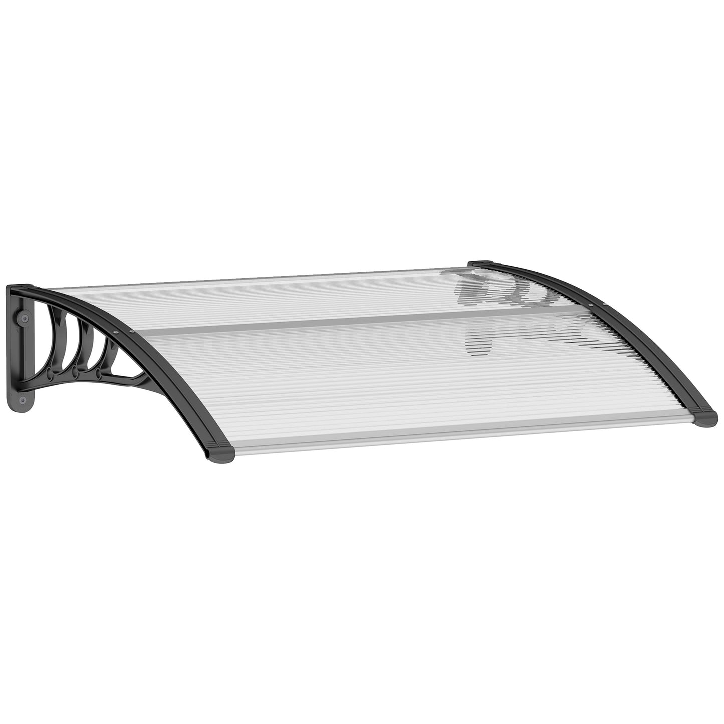Front Door Canopy Outdoor Awning Aluminium Rigid Plastic Polycarbonate Rain Shelter UV Water Rain Resistant 120 x 75cm White