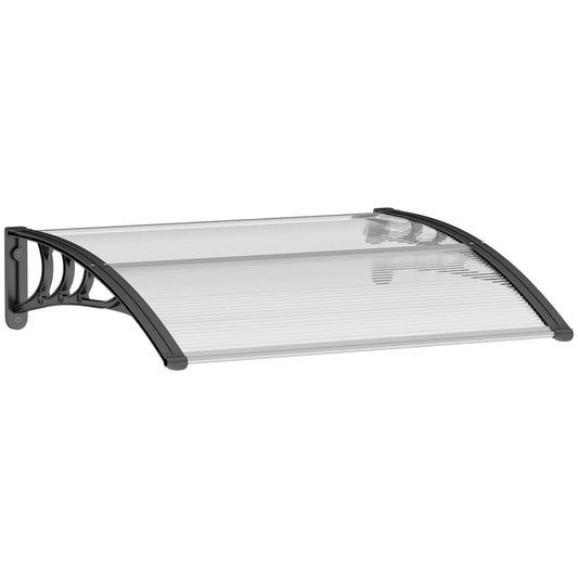 Front Door Canopy Outdoor Awning Aluminium Rigid Plastic Polycarbonate Rain Shelter UV Water Rain Resistant 120 x 75cm White