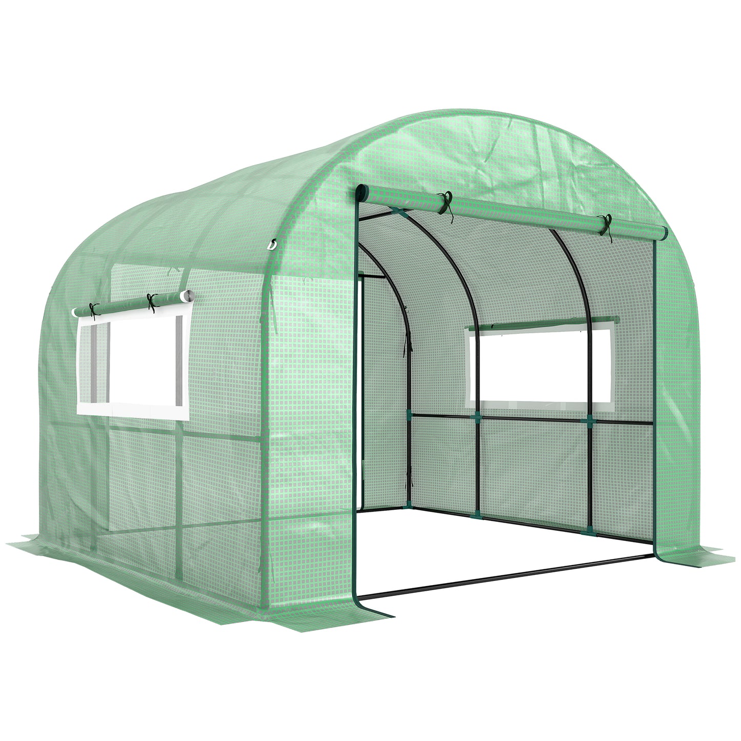 300 x 300cm Walk-In Polytunnel Greenhouse - Green