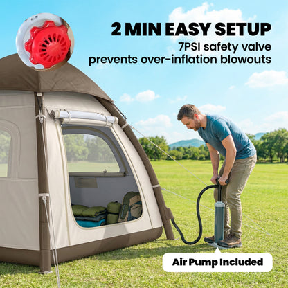 Inflatable Camping Tent with Rainfly, 3 Man Air Tent 3000mm Waterproof Blow Up Tents, Cream