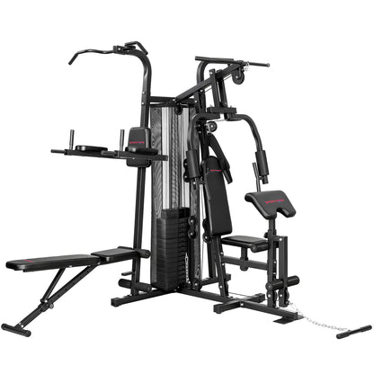 All-in-One Home Gym Machine, Multifunctional Power Cage with 69 kg Weight Stack and Pulley System, Black