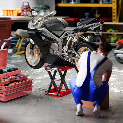 500KG Motorcycle Lift Scissor Jack, Height Adjustable Motorbike Stand with Anti-Slip Wide Deck