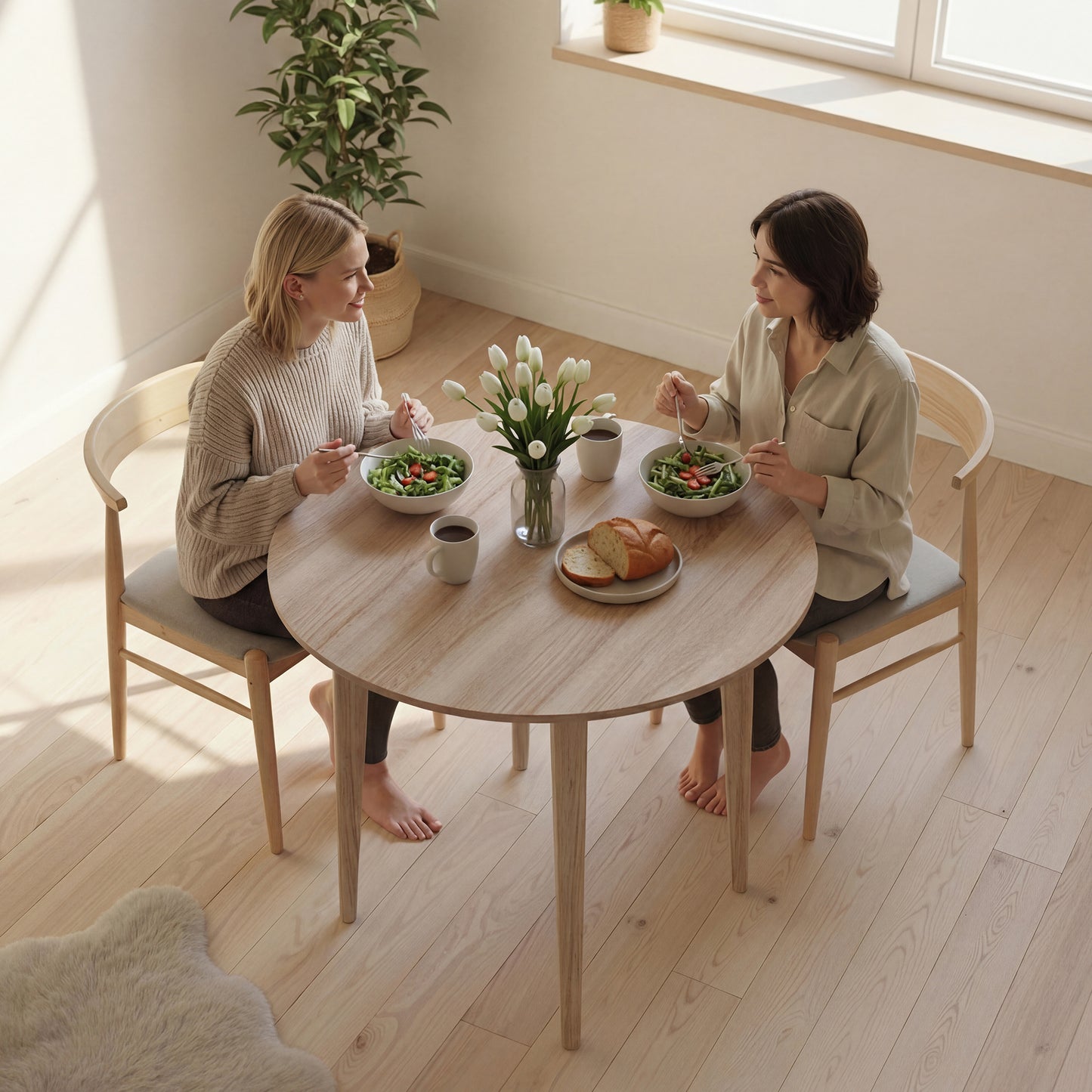 Folding Dining Table for 4, Round Drop Leaf Table, Modern Space Saving Small Kitchen Table with Wood Legs for Dining Room