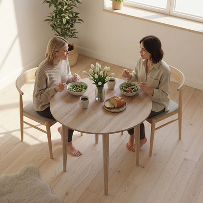 Folding Dining Table for 4, Round Drop Leaf Table, Modern Space Saving Small Kitchen Table with Wood Legs for Dining Room