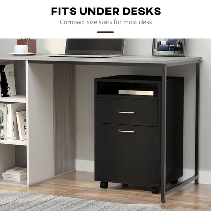Filing Cabinet, Mobile File Cabinet with 2 Drawers, Office Home Organiser on Wheels for A4, Letter-Size File Folders