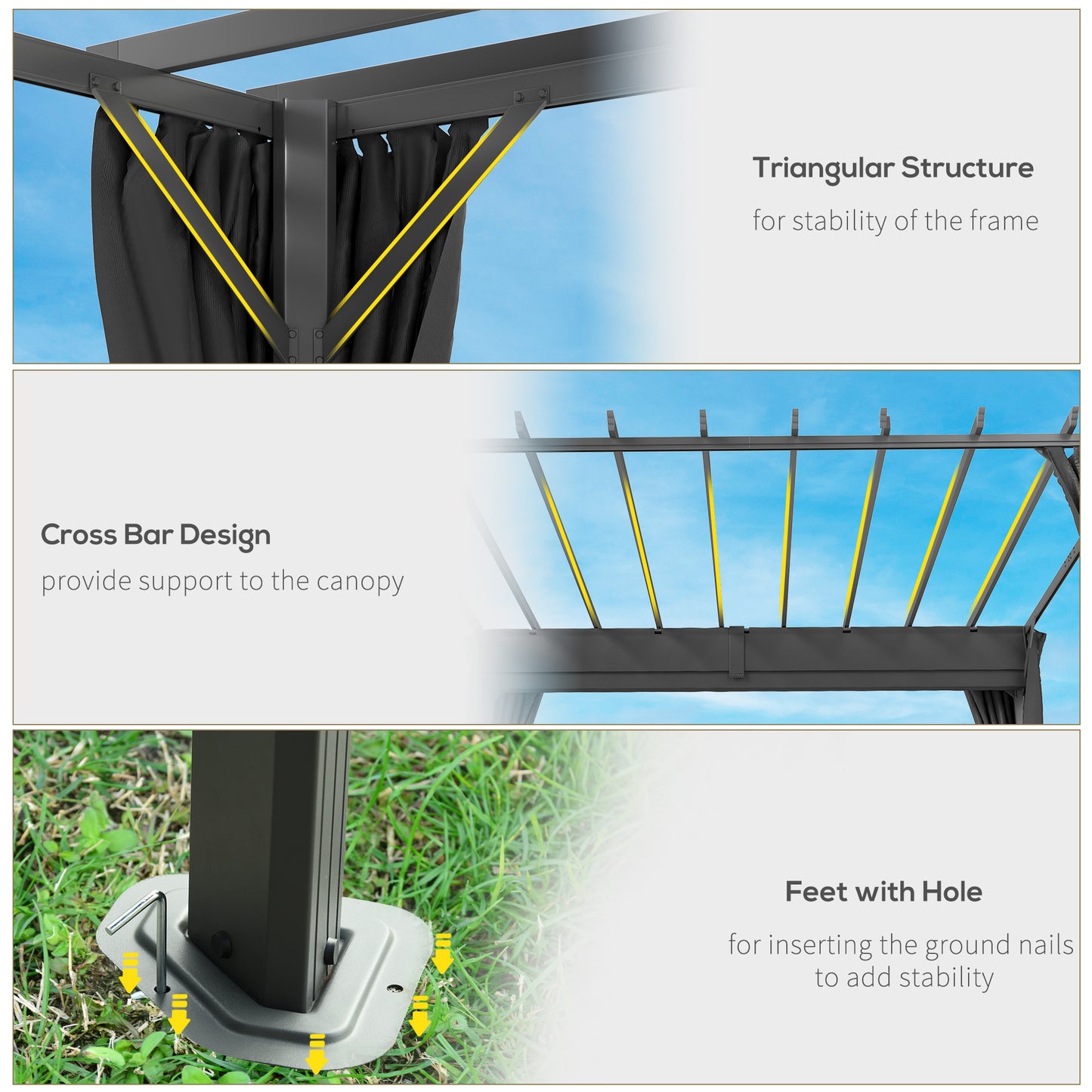 3.6 x 3 m Pergola with Retractable Roof Canopy, Curtains, Aluminium Garden Pergola Gazebo Sun Shade Shelter, Dark Grey