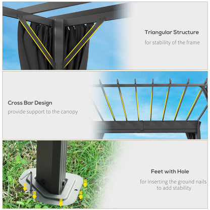 3.6 x 3 m Pergola with Retractable Roof Canopy, Curtains, Aluminium Garden Pergola Gazebo Sun Shade Shelter, Dark Grey