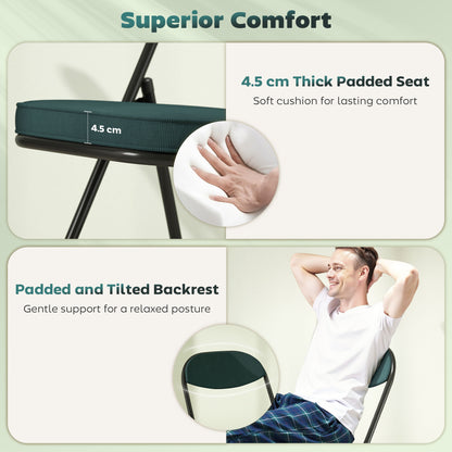 Set of Four Folding Corduroy Seat Chairs - Teal