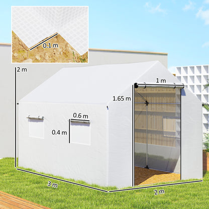 Polyethylene Walk-in Polytunnel Greenhouse with Roll-up door and UV-resistant plastic cover, 2 x 3(m), White