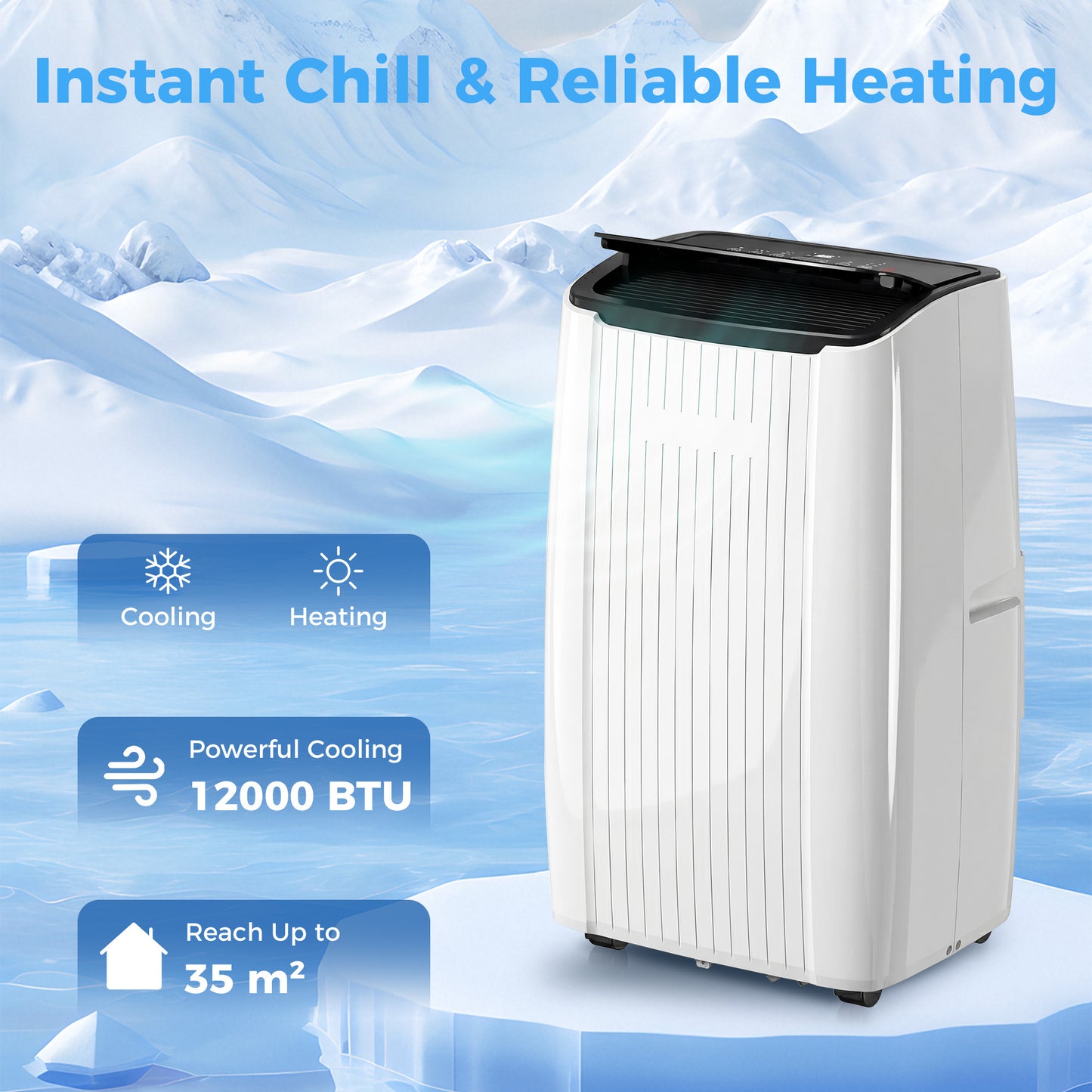 12000 BTU 5-in-1 Portable Air Conditioner with Cool, Heat, Dehumidifier, Fan, Sleep, WiFi Voice Control, White