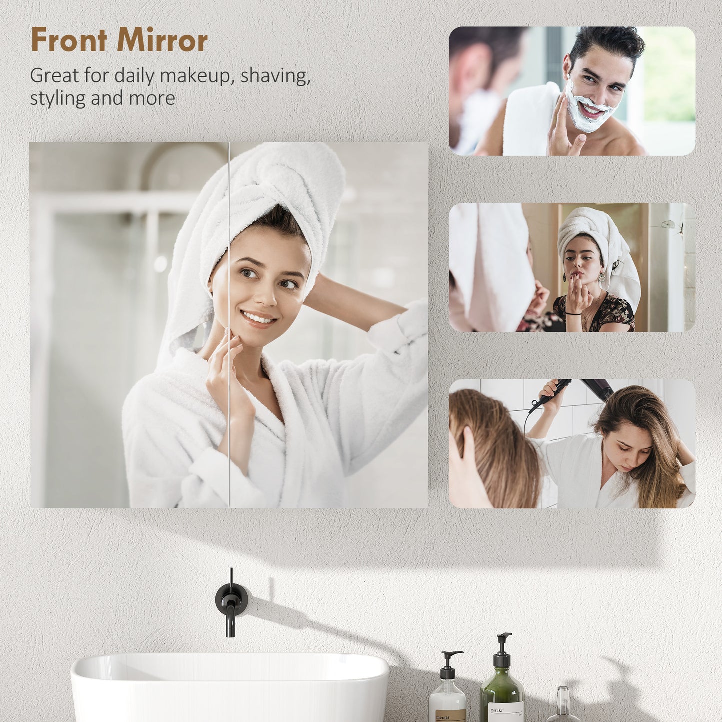 Double-Door Bathroom Mirror Cabinet - White