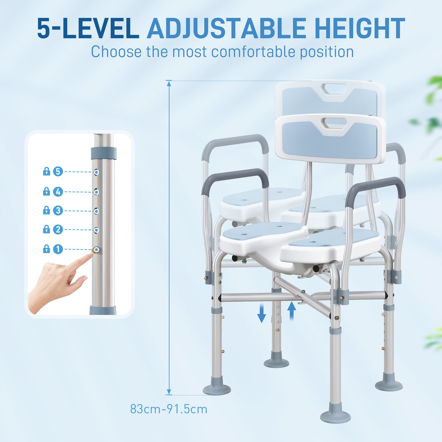 Aluminium Shower Chair, with Padded Seat - Light Blue