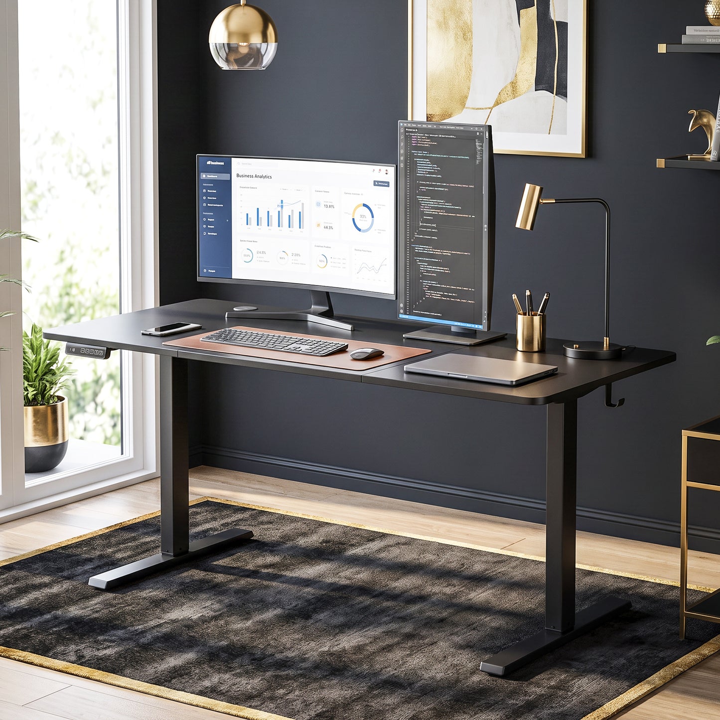 72-118cm Adjustable Electric Standing Desk with LED Display - Black