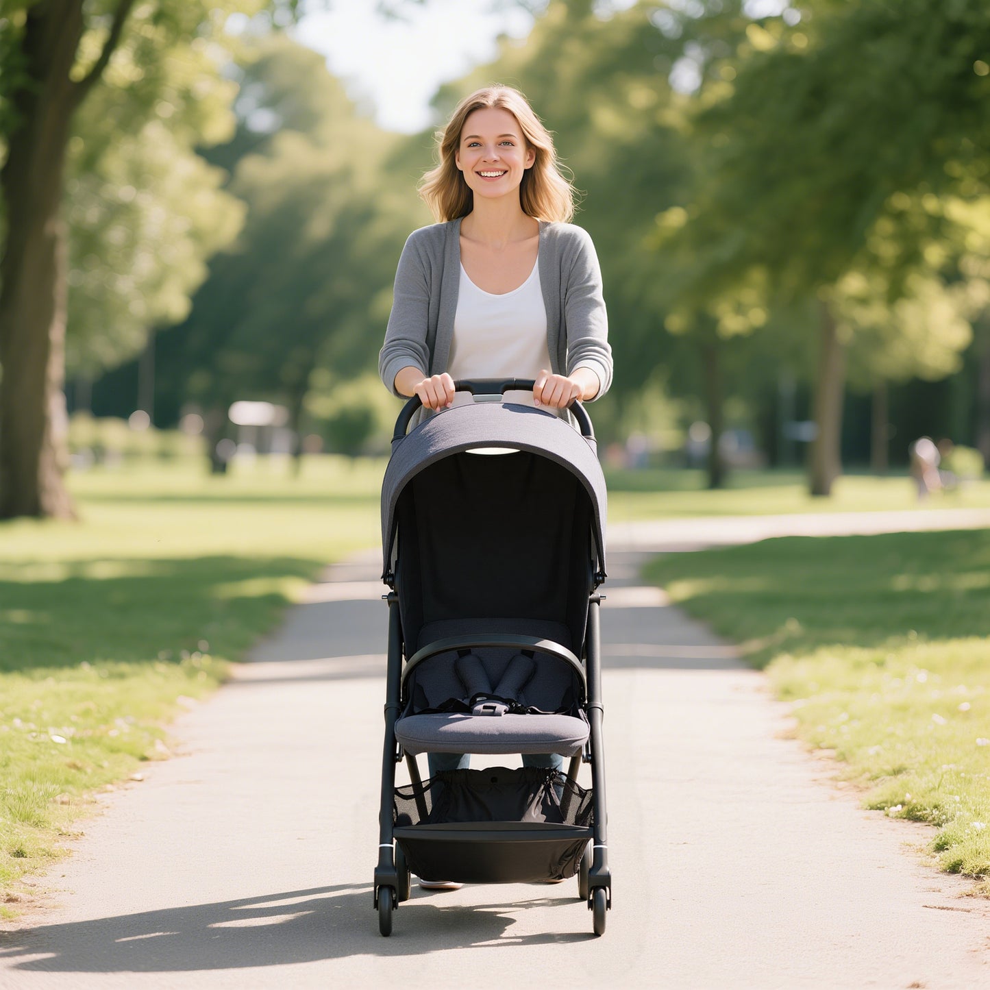 Travel Stroller, Lightweight Pushchair, Compact Buggy with Canopy, Basket and Multi-Position Recline, Dark Grey