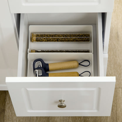 Kitchen Island on Wheels, Rolling Kitchen Storage Trolley with Drop Leaf, Drawers, Towel and Spice Rack, White
