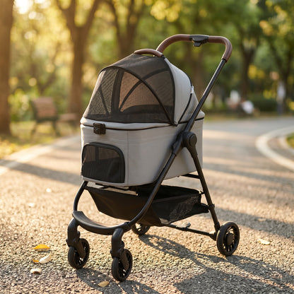 Dog Stroller, 3 in 1 Foldable Pet Stroller for Small Puppy Cat with Detachable Travel Carrier, Storage Basket, Grey