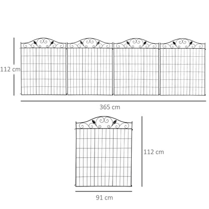 Garden Decorative Fence 4 Panels 44in x 12ft Metal Wire Landscape Border Edging