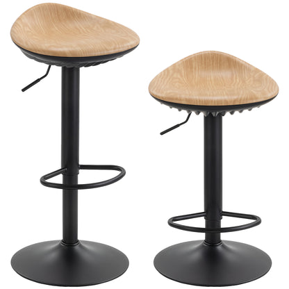Set of 2 Barstools PU Leather Kitchen Stools with Saddle Seat Height Adjustable Swivel Kitchen Chairs with Footrest Oak