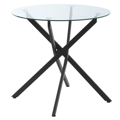 Dining Table with Clear Tempered Glass Top, Round Table with Metal Legs, Modern Kitchen Table for Dining Room Living Room