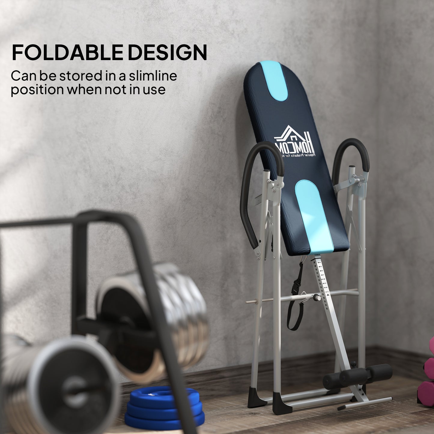 Foldable Gravity Inversion Table Back Therapy Home Fitness Bench Black