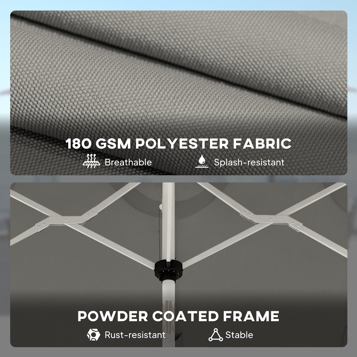 3 m Double-Sided Garden Parasol with LED Solar Lights, Tilt, Outdoor Extra Large Sun Umbrella with Crank Handle, Grey