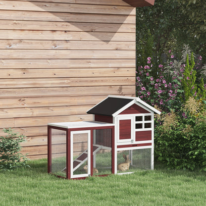 Rabbit Hutch Outdoor Wooden Guinea Pig Hutch Rabbit Run Bunny Cage Small Animal House Pull-Out Tray, Brown, 124 x 63 x 93 cm
