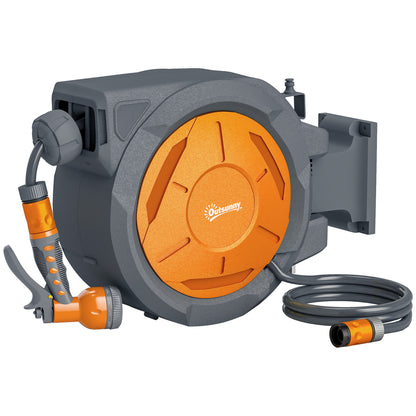 Retractable Hose Reel Wall Mounted, 30+2m Garden Hose Pipe Reel with Lock, Auto Rewind, 7 in 1 Spray Nozzle