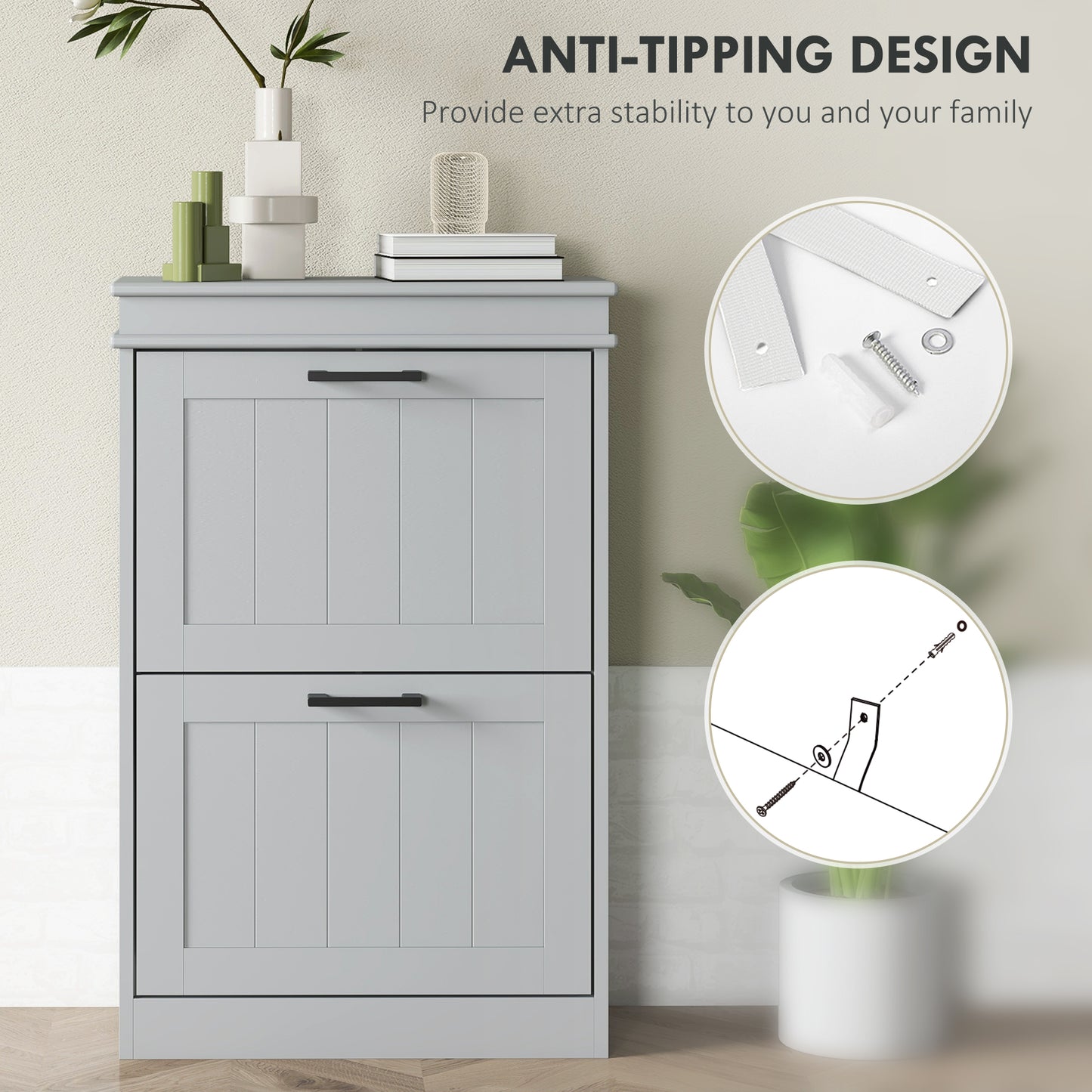 Two-Drawer Minimalistic 10-Shoe Cabinet - Grey