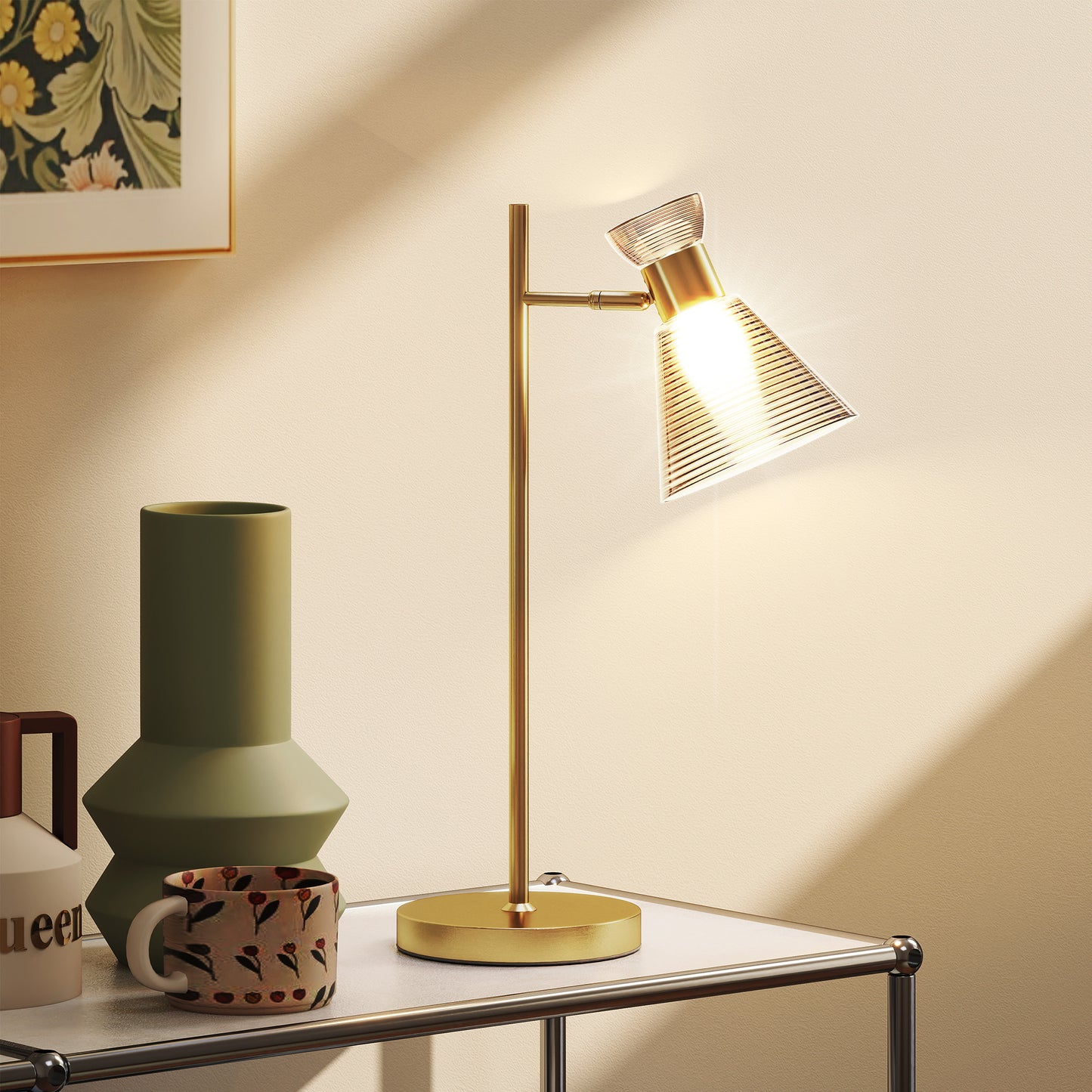 Modern Table Lamp, Bedside Lamp with Adjustable Flower-Shaped Head and E27 Socket for Living Room Bedroom Study