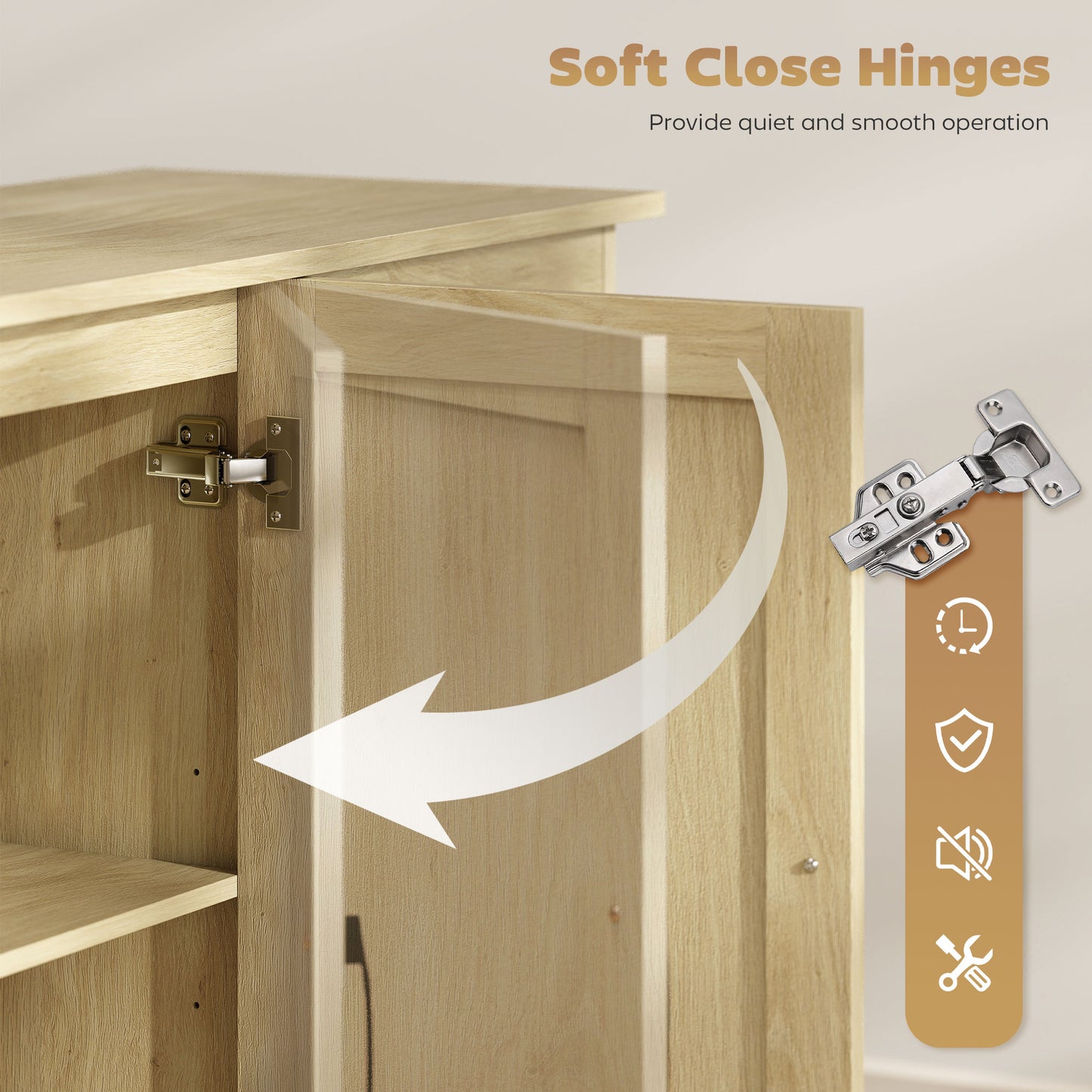 Sideboard with 2 Drawers Modern Storage Cabinet, Kitchen Cupboard with Adjustable Shelf and 3 Doors Natural