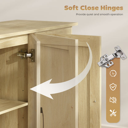 Sideboard with 2 Drawers Modern Storage Cabinet, Kitchen Cupboard with Adjustable Shelf and 3 Doors Natural