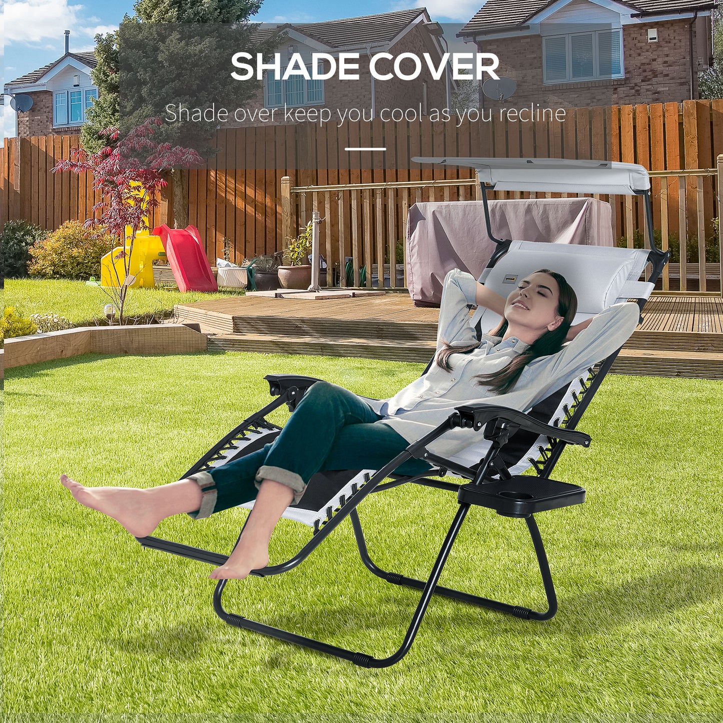 Zero Gravity Lounger Chair, Folding Reclining Patio Chair with Shade Cover, Padded Seat, Cup Holder