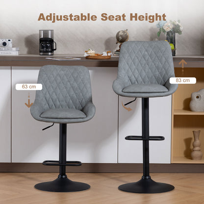 Set of Two Faux Leather Retro Bar Stools - Light Grey