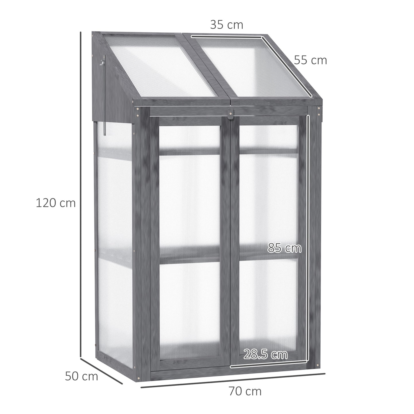 Wooden Cold Frame Polycarbonate Greenhouse with Openable Top Cover and Double Door, Grow House for Flower