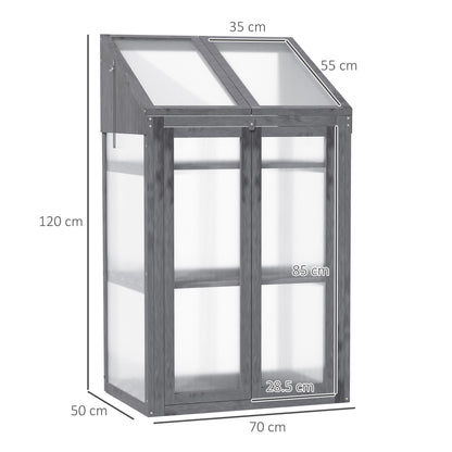 Wooden Cold Frame Polycarbonate Greenhouse with Openable Top Cover and Double Door, Grow House for Flower