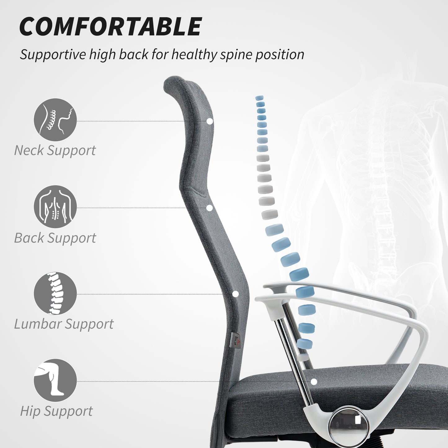 Fabric High Back Office Chair - Grey