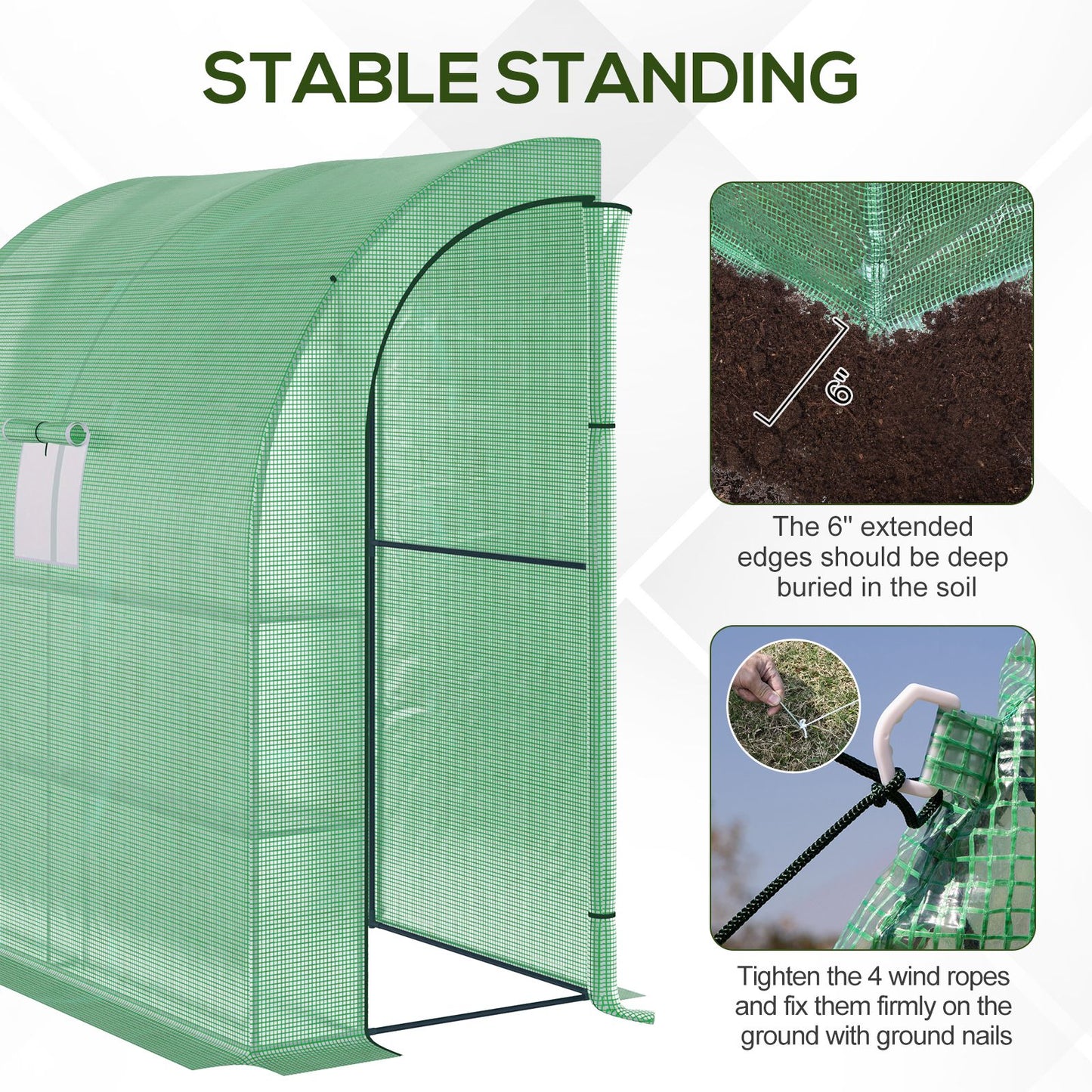 Small Lean to Greenhouse 3-Tier with Shelves Outdoor, Green