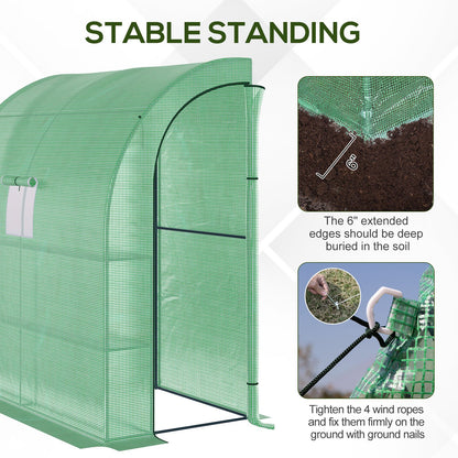 Small Lean to Greenhouse 3-Tier with Shelves Outdoor, Green