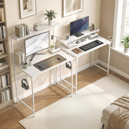 Computer Desk, 80cm Home Office Study Table with Hutch Shelf, Cup Holder, Headphone Hook, White