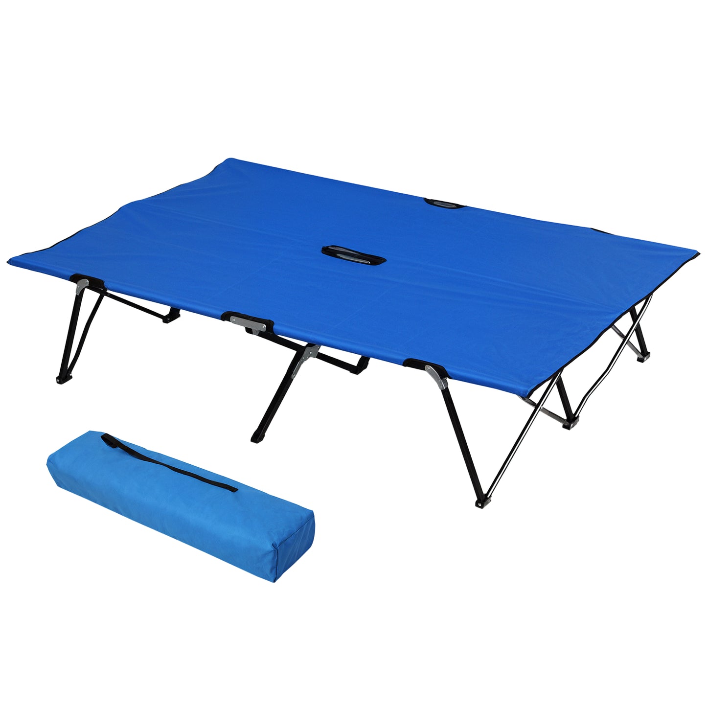 Double Camping Cot Bed, with Bag - Blue